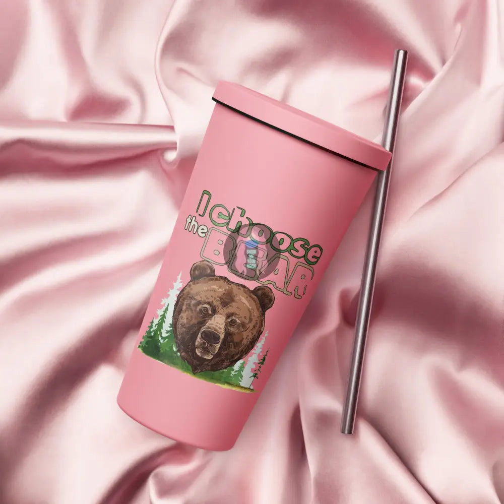 ’I Choose The Bear’ 2 Insulated Tumbler With A Straw Pink