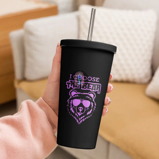 ’I Choose The Bear’ Insulated Tumbler With A Straw Black