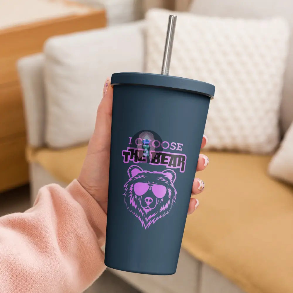 ’I Choose The Bear’ Insulated Tumbler With A Straw Navy