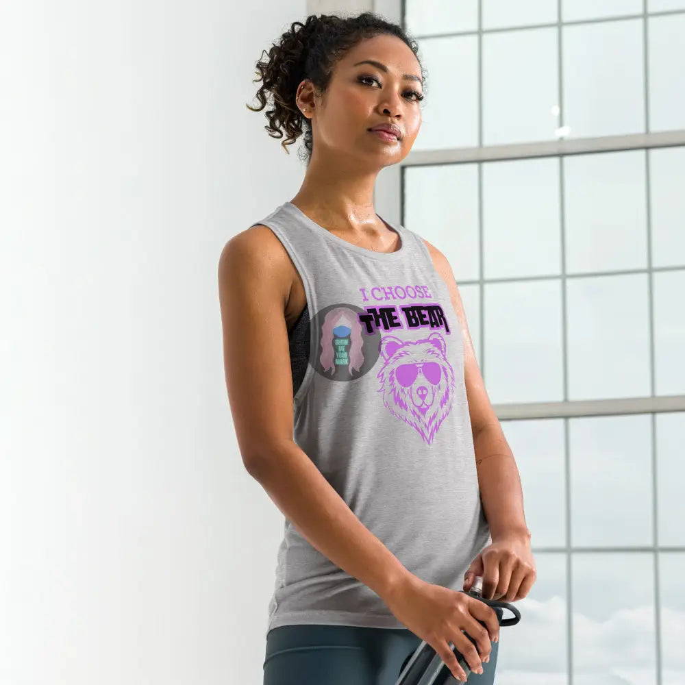 ’I Choose The Bear’ Ladies’ Muscle Tank Athletic Heather / S