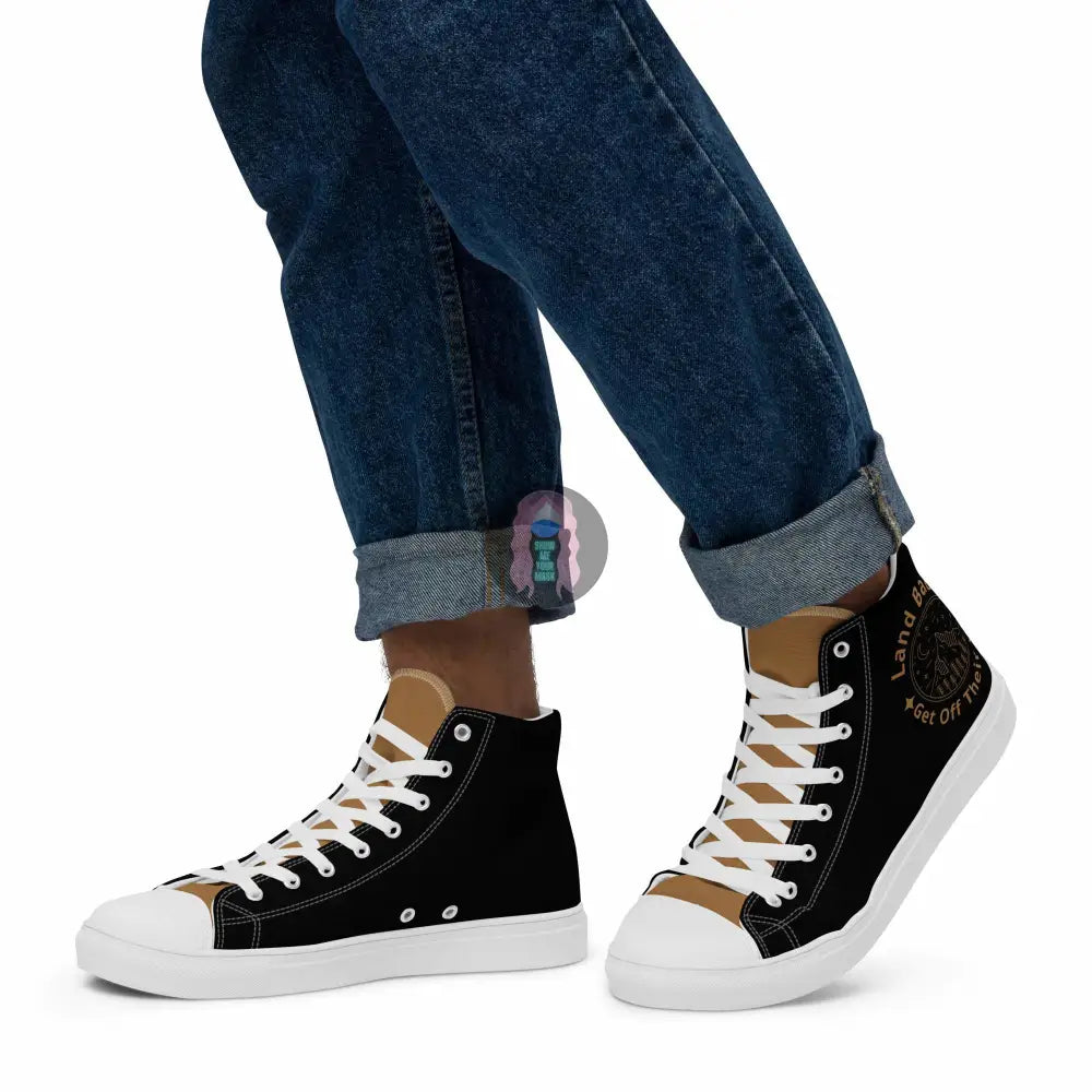 "Land back. get off their lawn" Men’s high top canvas shoes -  from Show Me Your Mask Shop by Show Me Your Mask Shop - Men's, Shoes