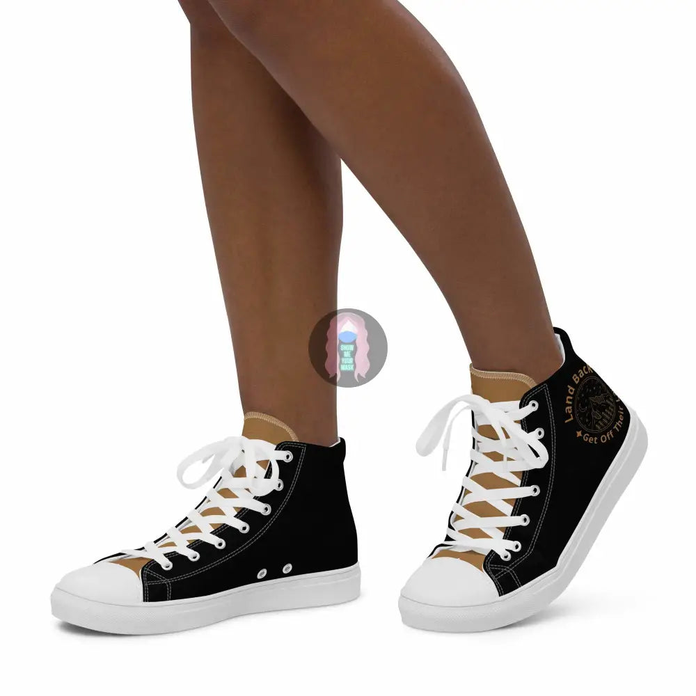 "Land Back, get off their lawn"  Women’s high top canvas shoes -  from Show Me Your Mask Shop by Show Me Your Mask Shop - Shoes, Women's