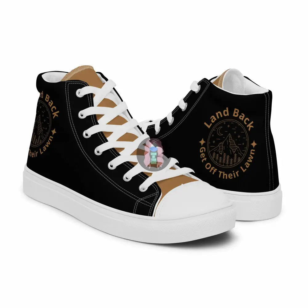 "Land Back, get off their lawn"  Women’s high top canvas shoes -  from Show Me Your Mask Shop by Show Me Your Mask Shop - Shoes, Women's