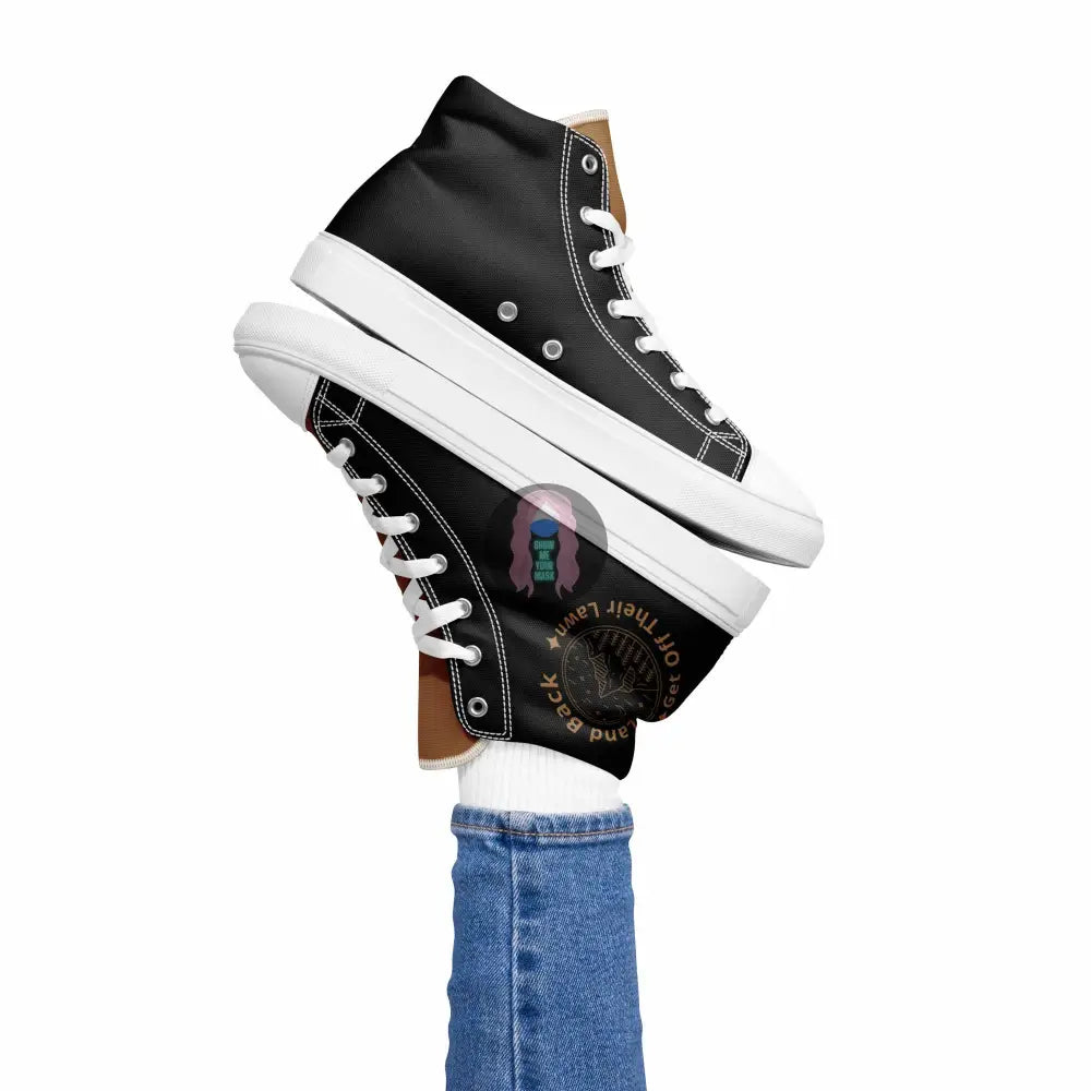 "Land Back, get off their lawn"  Women’s high top canvas shoes -  from Show Me Your Mask Shop by Show Me Your Mask Shop - Shoes, Women's
