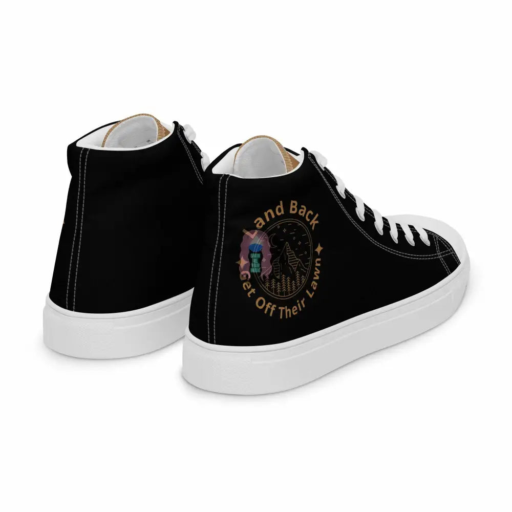 "Land Back, get off their lawn"  Women’s high top canvas shoes -  from Show Me Your Mask Shop by Show Me Your Mask Shop - Shoes, Women's