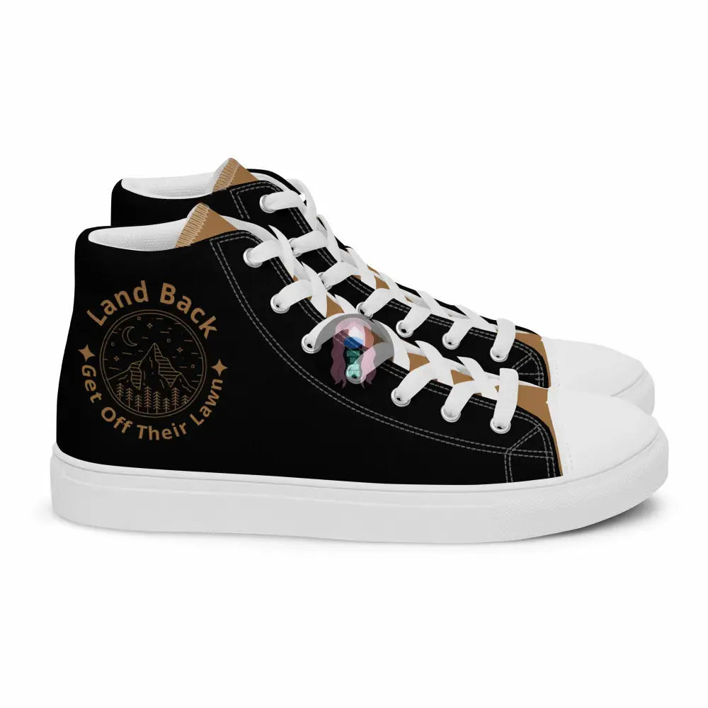 "Land Back, get off their lawn"  Women’s high top canvas shoes -  from Show Me Your Mask Shop by Show Me Your Mask Shop - Shoes, Women's