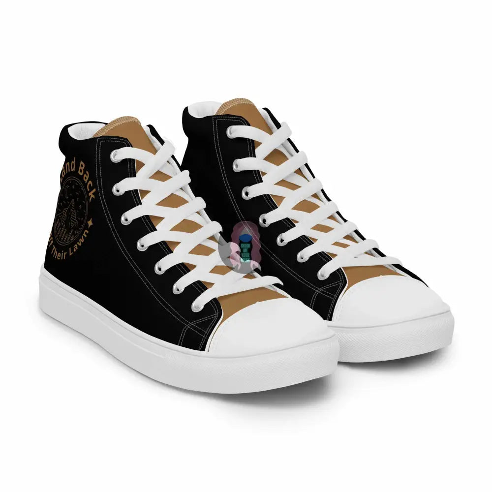 "Land Back, get off their lawn"  Women’s high top canvas shoes -  from Show Me Your Mask Shop by Show Me Your Mask Shop - Shoes, Women's