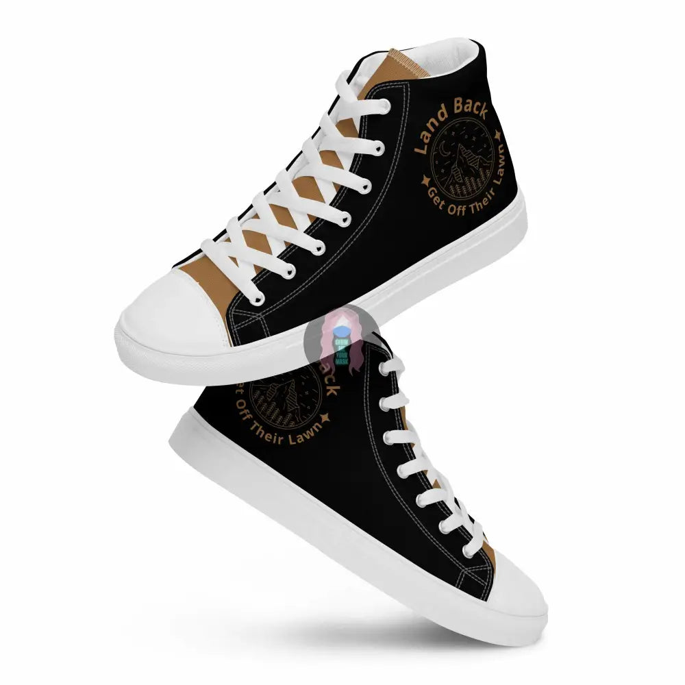 "Land Back, get off their lawn"  Women’s high top canvas shoes -  from Show Me Your Mask Shop by Show Me Your Mask Shop - Shoes, Women's