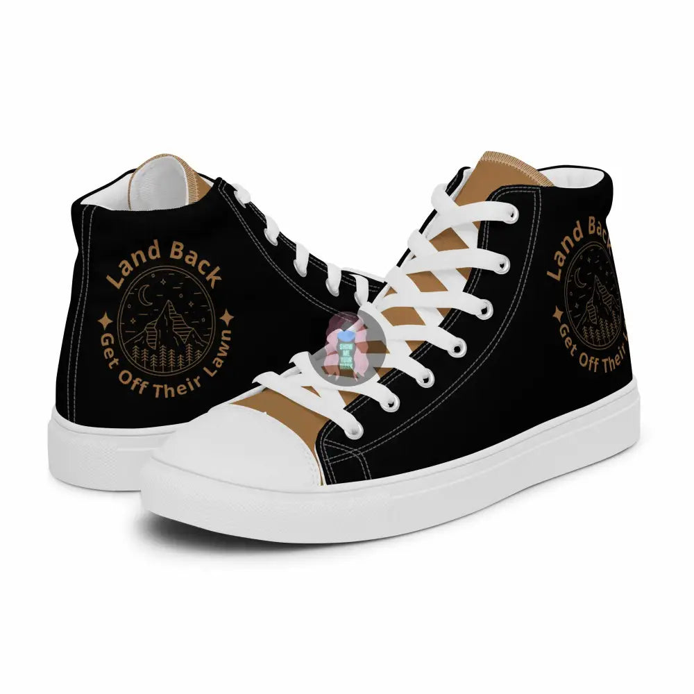 "Land Back, get off their lawn"  Women’s high top canvas shoes -  from Show Me Your Mask Shop by Show Me Your Mask Shop - Shoes, Women's