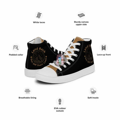 "Land Back, get off their lawn"  Women’s high top canvas shoes -  from Show Me Your Mask Shop by Show Me Your Mask Shop - Shoes, Women's