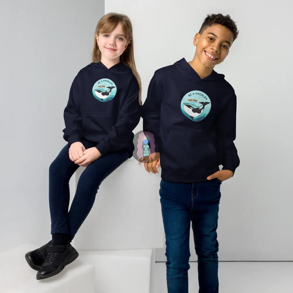 Orca Be A Problem Money Cant Solve Kids Fleece Hoodie Navy Blazer / S