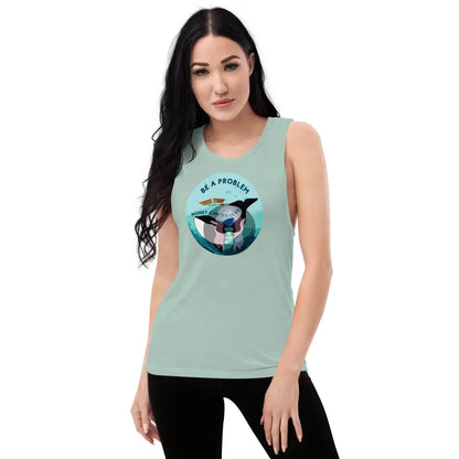 Orca ’Be A Problem Money Can’t Solve’ Ladies’ Muscle Tank Dusty Blue / S