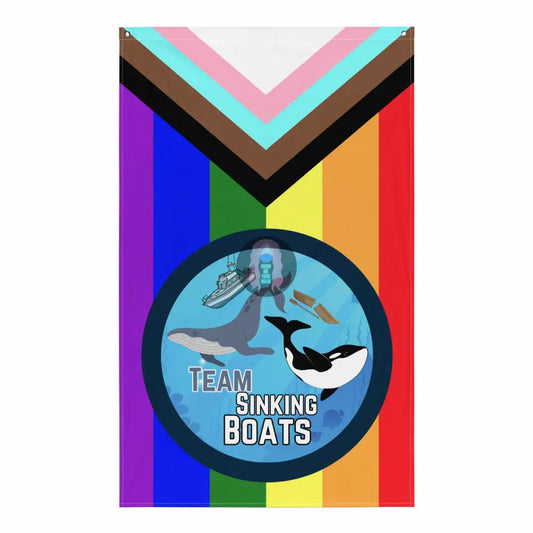 Orca, Humpback "Team Sinking Boats" Vertical Flag -  from Show Me Your Mask Shop by Show Me Your Mask Shop - Flags