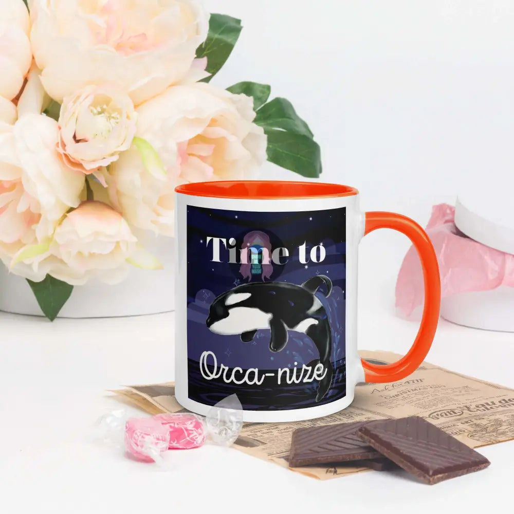 Orca, Night, "Time to Orca-nize" Mug with Color Inside -  from Show Me Your Mask Shop by Show Me Your Mask Shop - Mugs