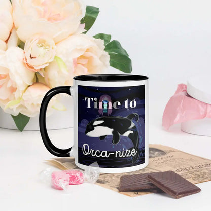 Orca, Night, "Time to Orca-nize" Mug with Color Inside -  from Show Me Your Mask Shop by Show Me Your Mask Shop - Mugs