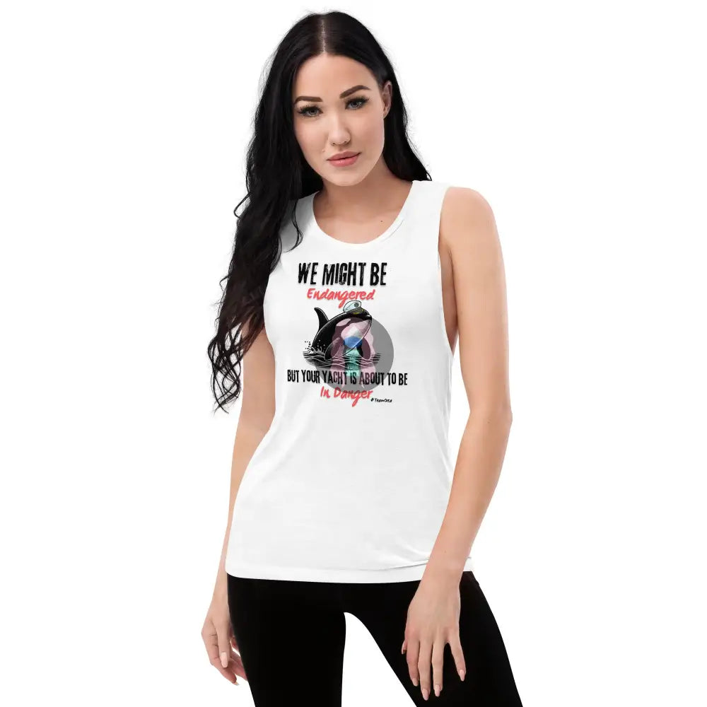 Orca ’We Might Be Endangered’ Ladies’ Muscle Tank White / S