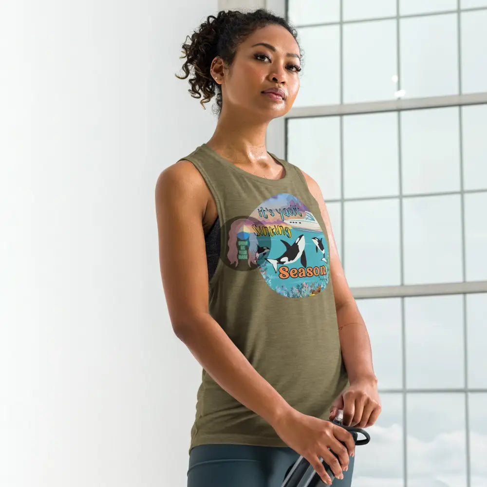 Orca ’Yacht Sinking Season’ Ladies’ Muscle Tank Heather Olive / S