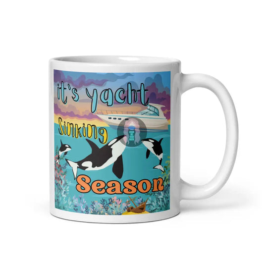 Orca ’Yacht Sinking Season’ White Glossy Mug 11 Oz