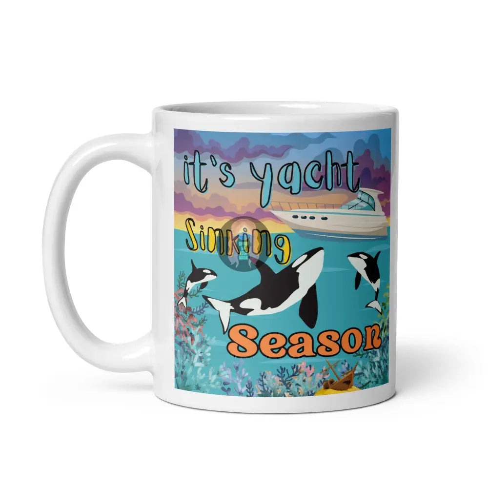 Orca ’Yacht Sinking Season’ White Glossy Mug