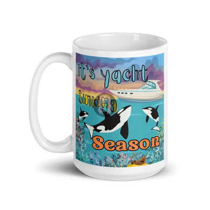 Orca ’Yacht Sinking Season’ White Glossy Mug