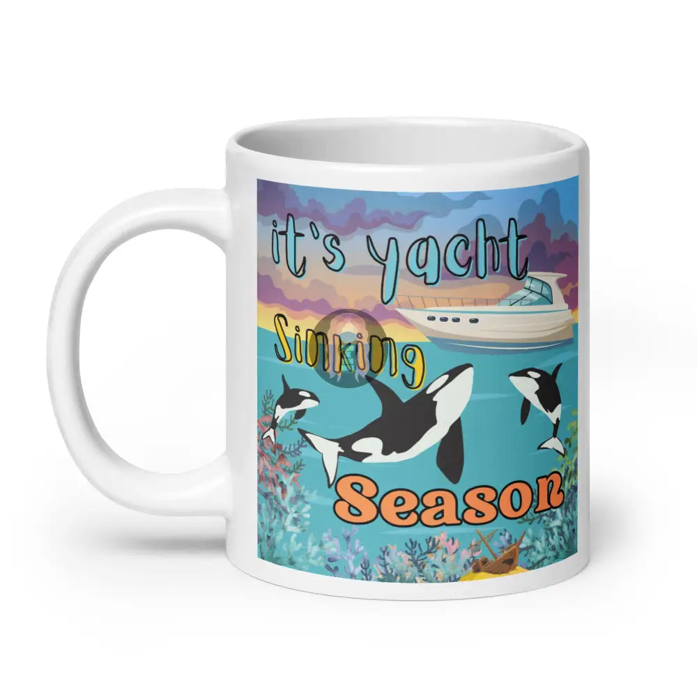 Orca ’Yacht Sinking Season’ White Glossy Mug