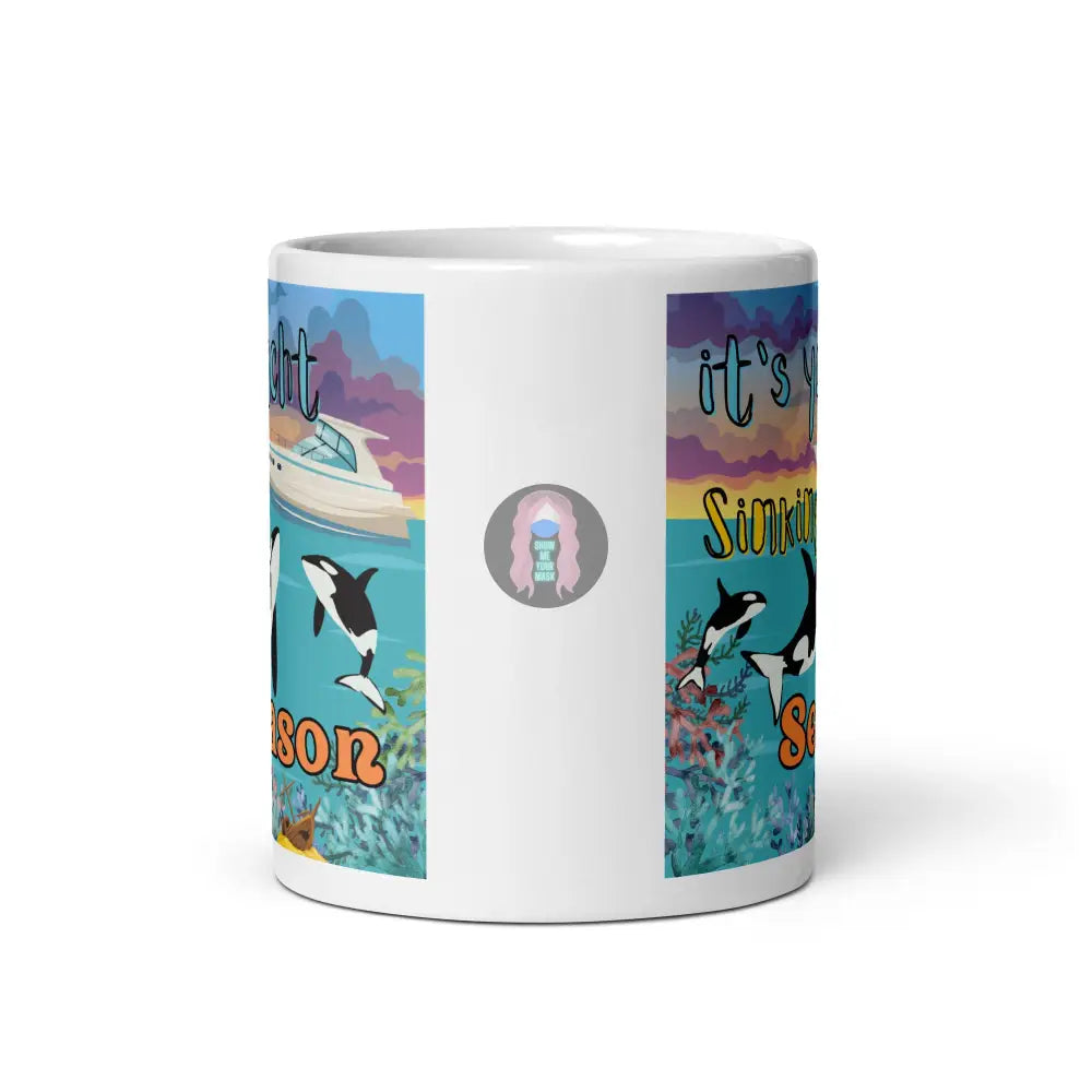 Orca ’Yacht Sinking Season’ White Glossy Mug