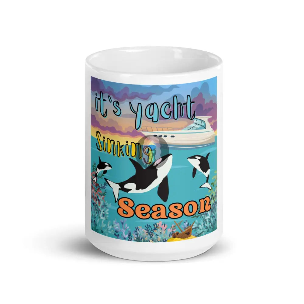 Orca ’Yacht Sinking Season’ White Glossy Mug