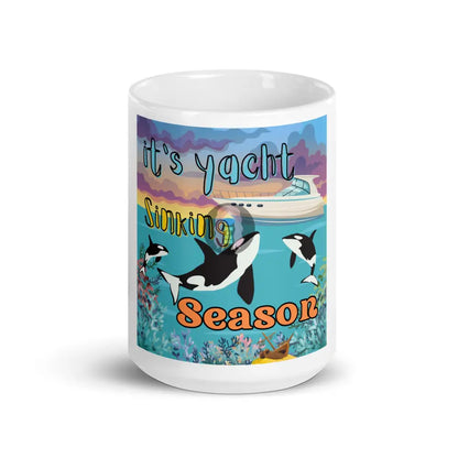 Orca ’Yacht Sinking Season’ White Glossy Mug