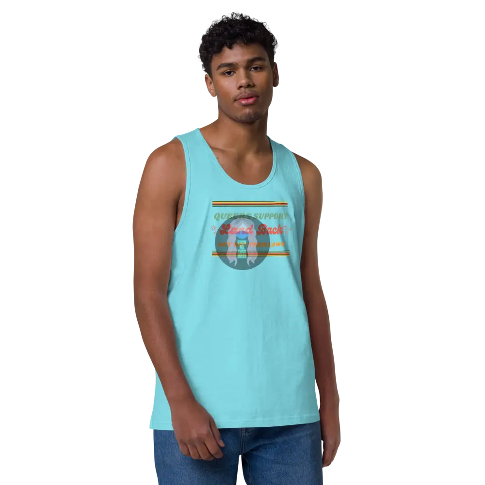 "Queer's Support Land Back" Men’s premium tank top -  from Show Me Your Mask Shop by Show Me Your Mask Shop - Men's, Tanks