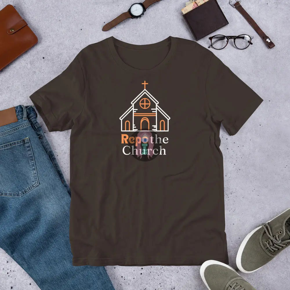 ’Repo The Church’ Unisex T-Shirt Brown / S