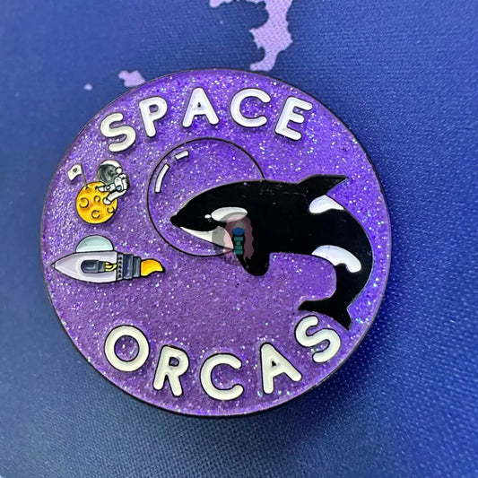"Space Orca" Glitter, 1.5 inch Enamel Pins with locking clasp -  from Show Me Your Mask Shop by Show Me Your Mask Shop - Enamel Pins