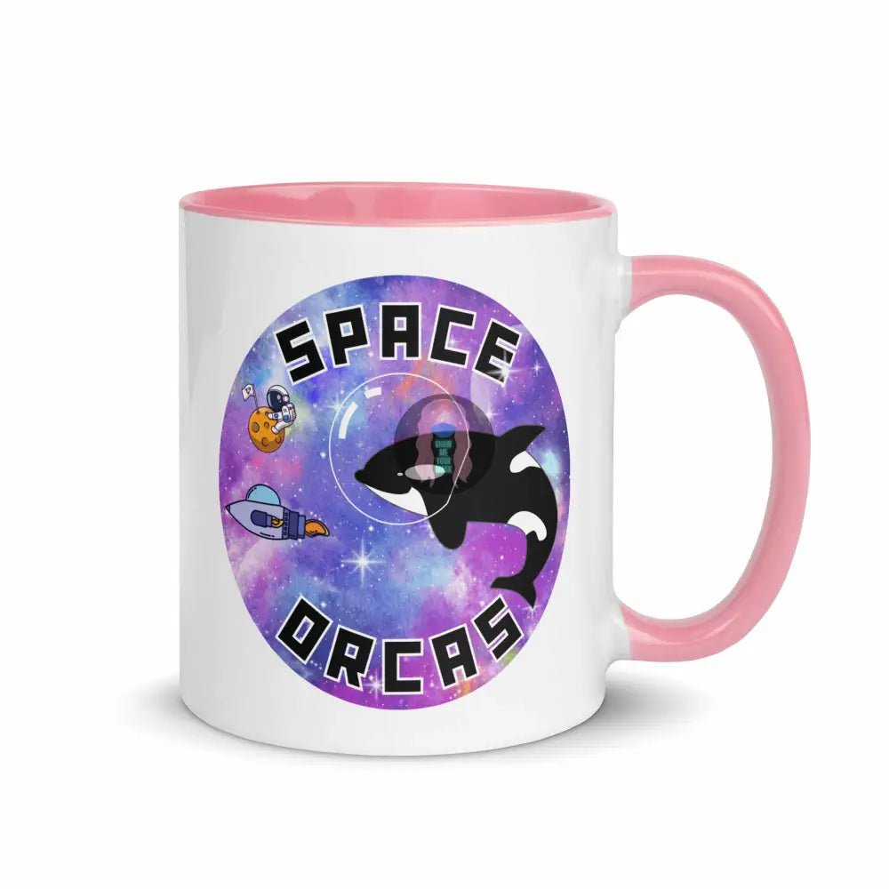 "Space Orcas" Mug with Color Inside -  from Show Me Your Mask Shop by Show Me Your Mask Shop - Mugs