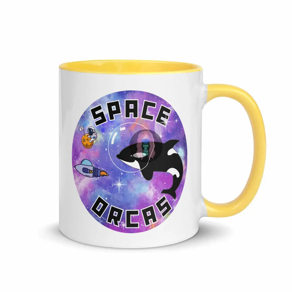 "Space Orcas" Mug with Color Inside -  from Show Me Your Mask Shop by Show Me Your Mask Shop - Mugs