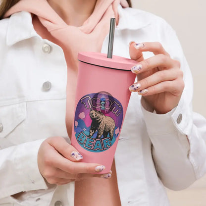 ’Team Bear’ Purple Insulated Tumbler With A Straw Pink