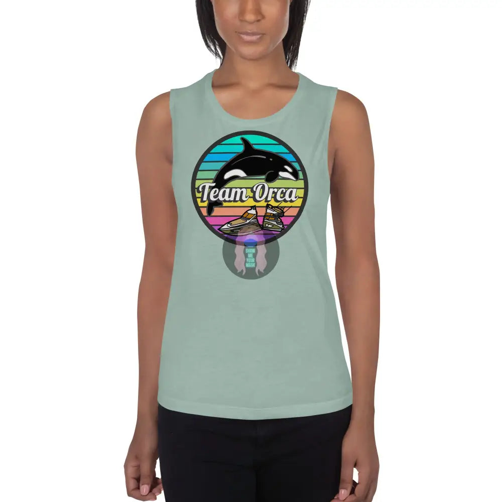 ’Team Orca’ Pride 2024 (Lite) Ladies’ Muscle Tank Dusty Blue / S