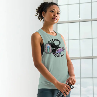 ’Team Raven’ Ladies’ Muscle Tank Dusty Blue / S