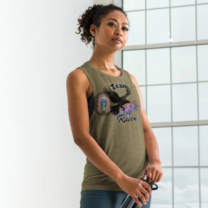 ’Team Raven’ Ladies’ Muscle Tank Heather Olive / S