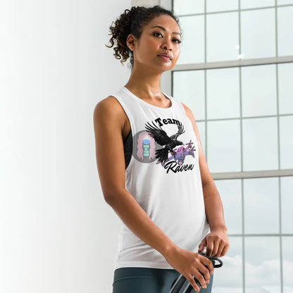 ’Team Raven’ Ladies’ Muscle Tank White / S